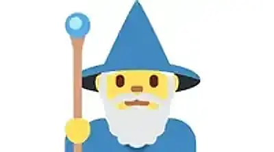 Image of a wizard with a blue hat and a magic wand